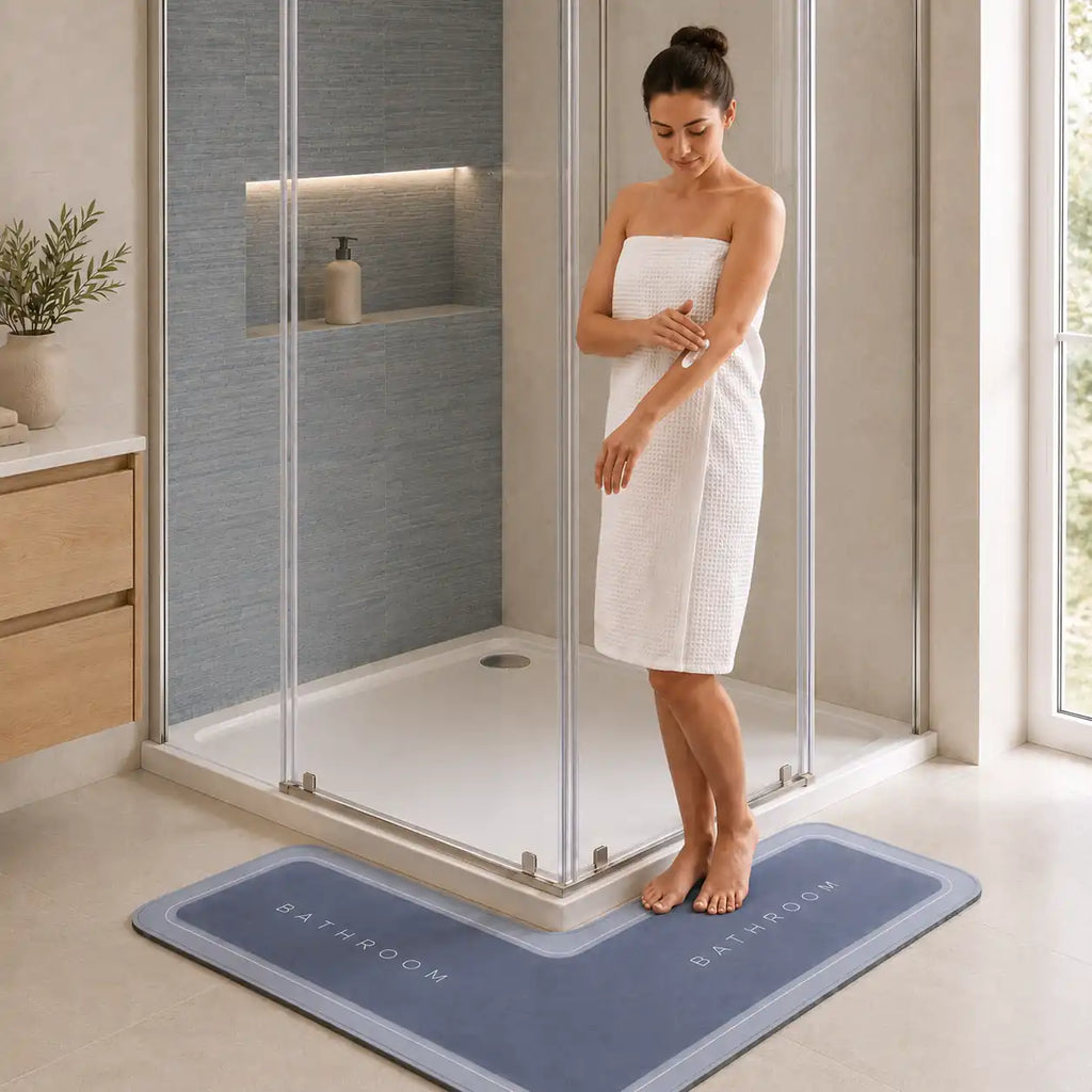 Tapis de bain d'angle antidérapant effet diatomite