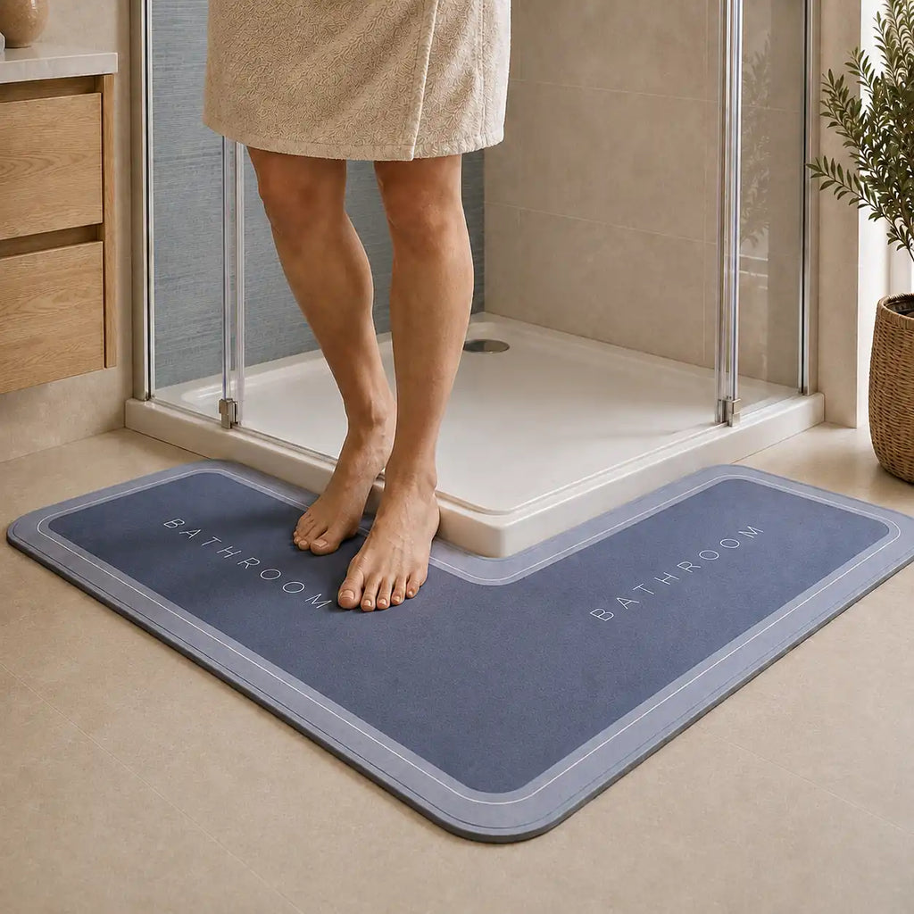 Tapis de bain d'angle antidérapant effet diatomite
