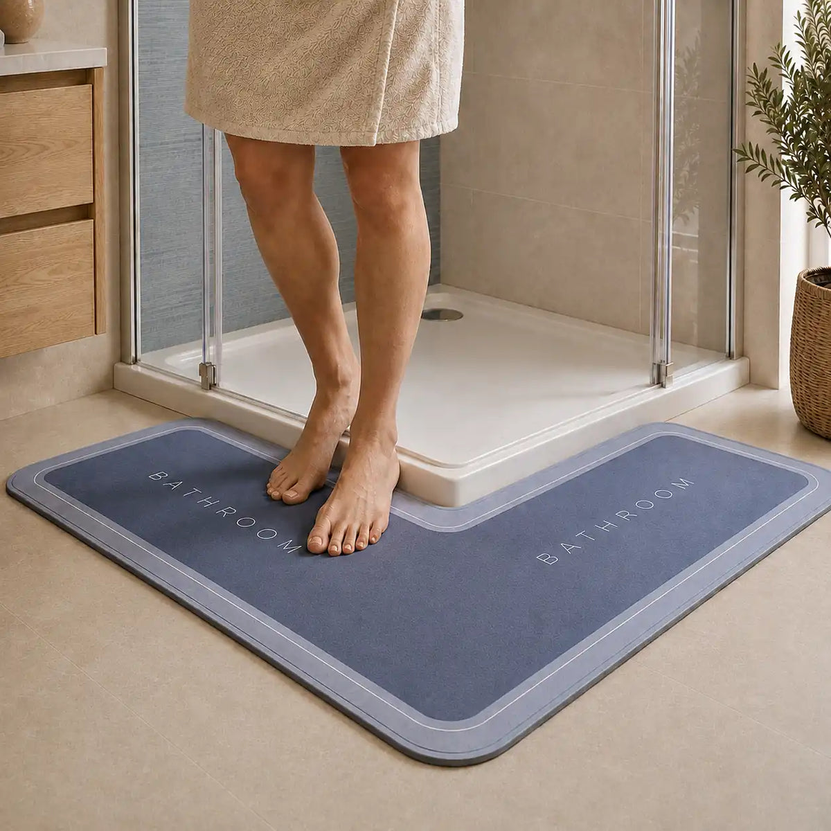Tapis de bain d'angle antidérapant effet diatomite