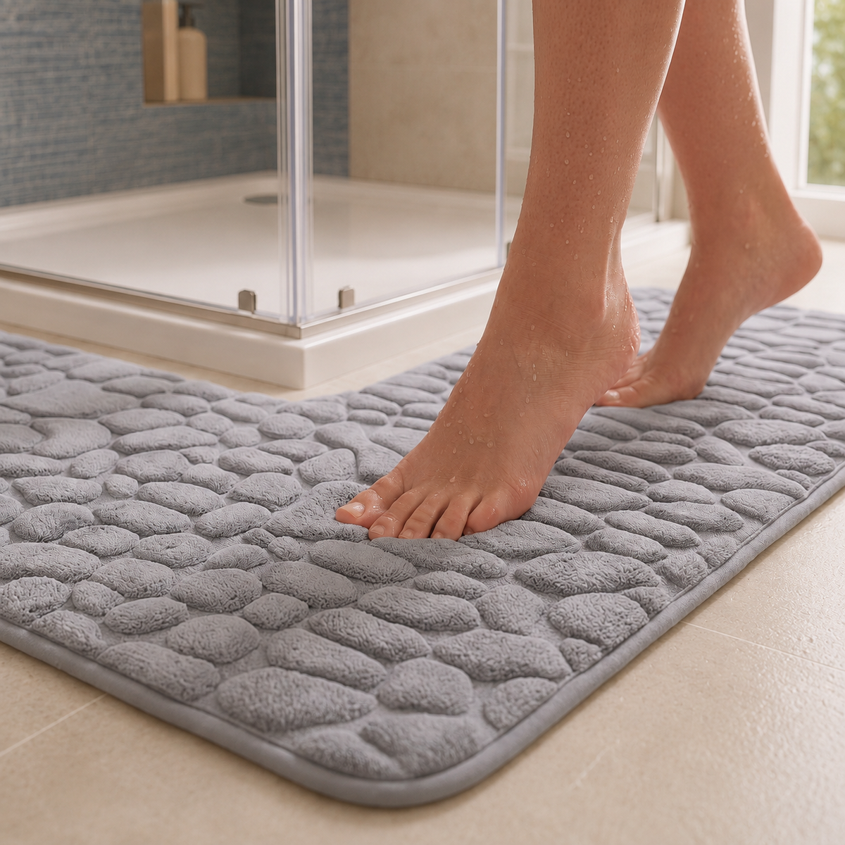 Tapis de bain d'angle effet galet