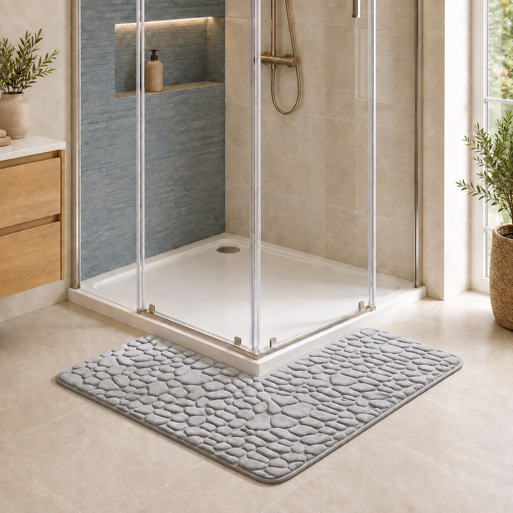 Tapis de bain d'angle effet galet