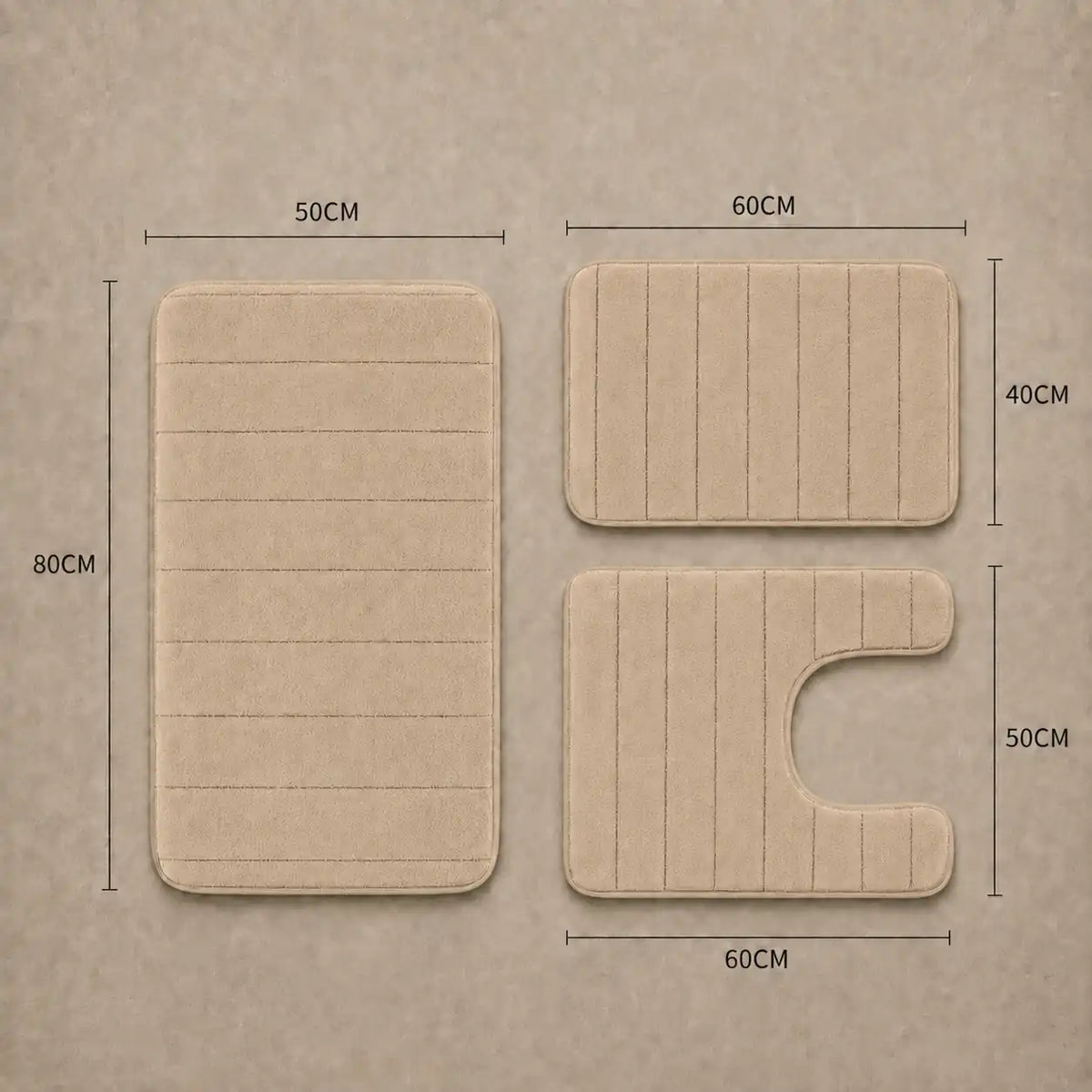 Set de 3 tapis de bain à mémoire de forme rayé