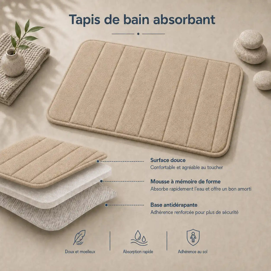 Set de 3 tapis de bain à mémoire de forme rayé
