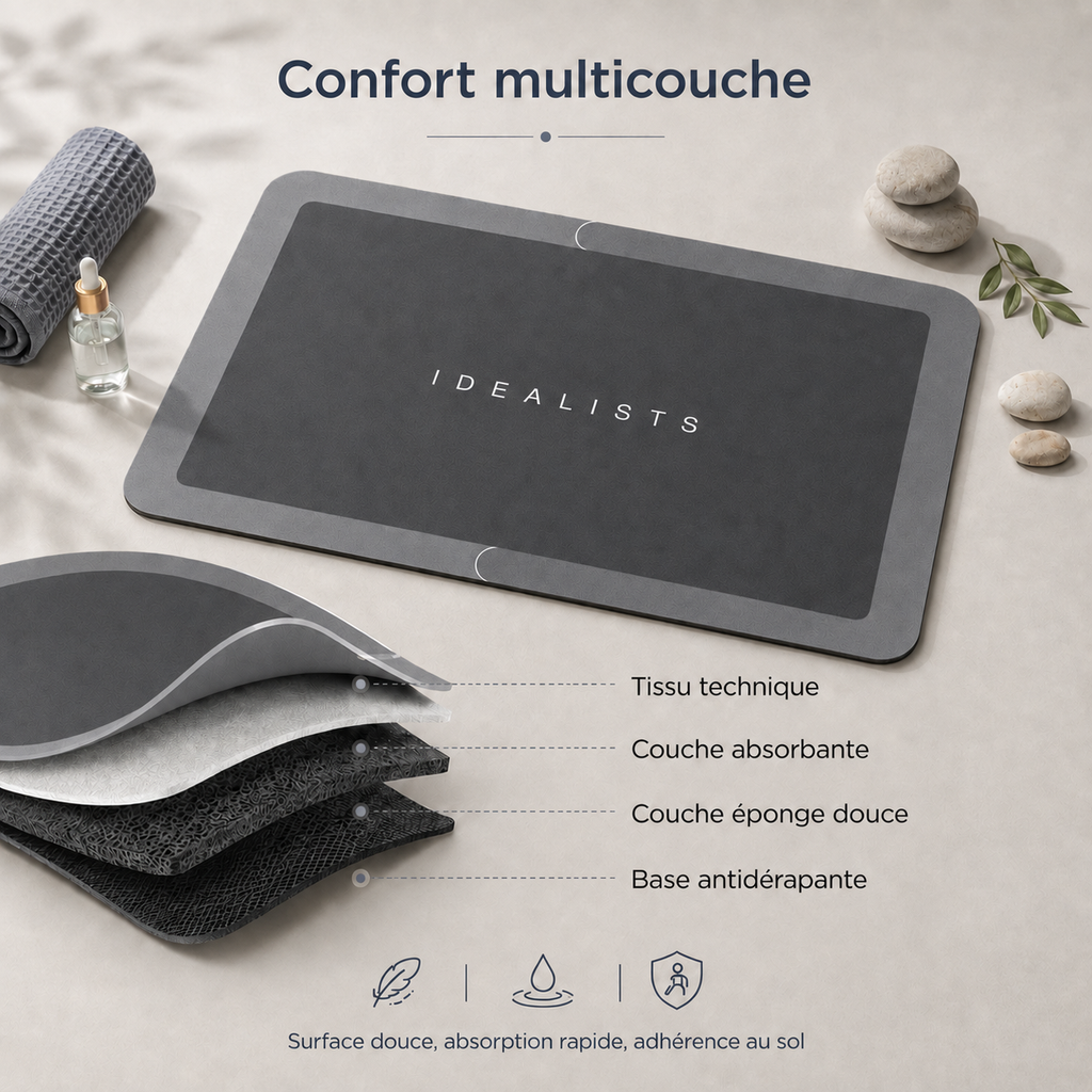 Tapis de bain effet diatomite antidérapant