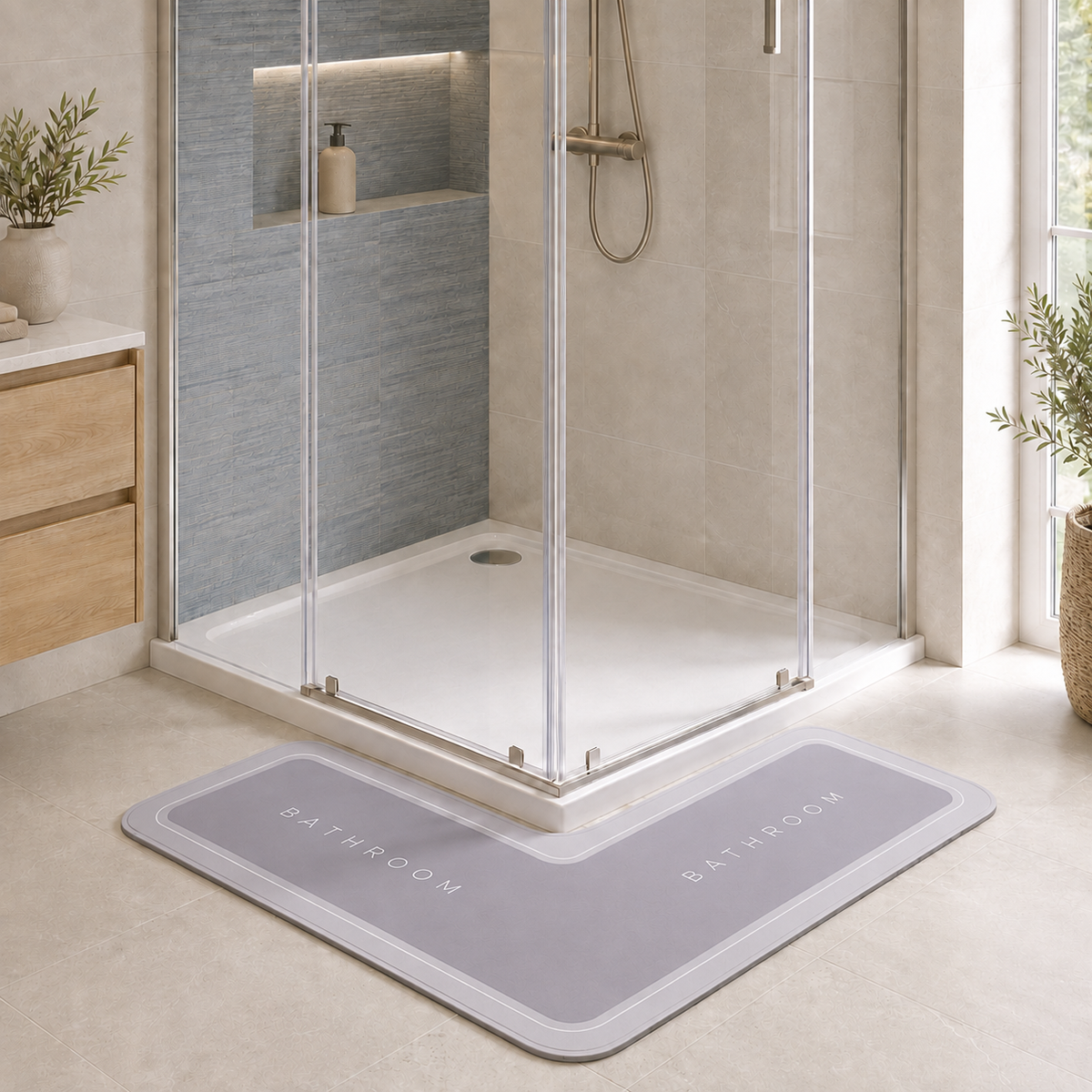 Tapis de bain d'angle antidérapant effet diatomite
