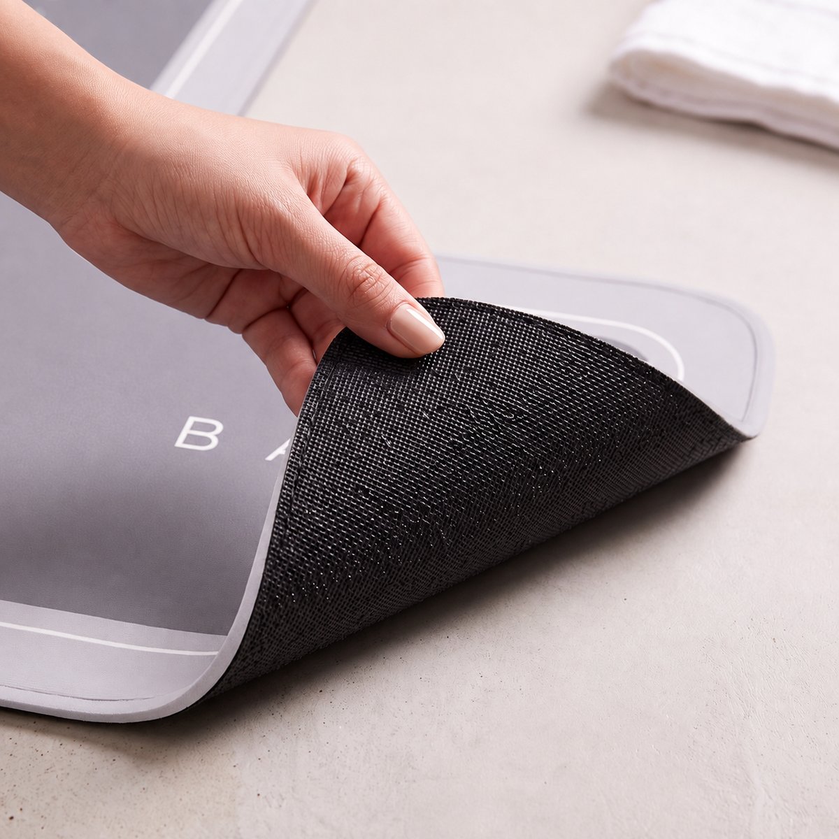 Tapis de bain d'angle antidérapant effet diatomite