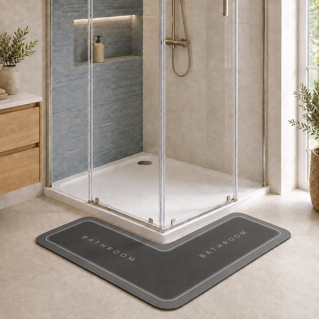 Tapis de bain d'angle antidérapant effet diatomite
