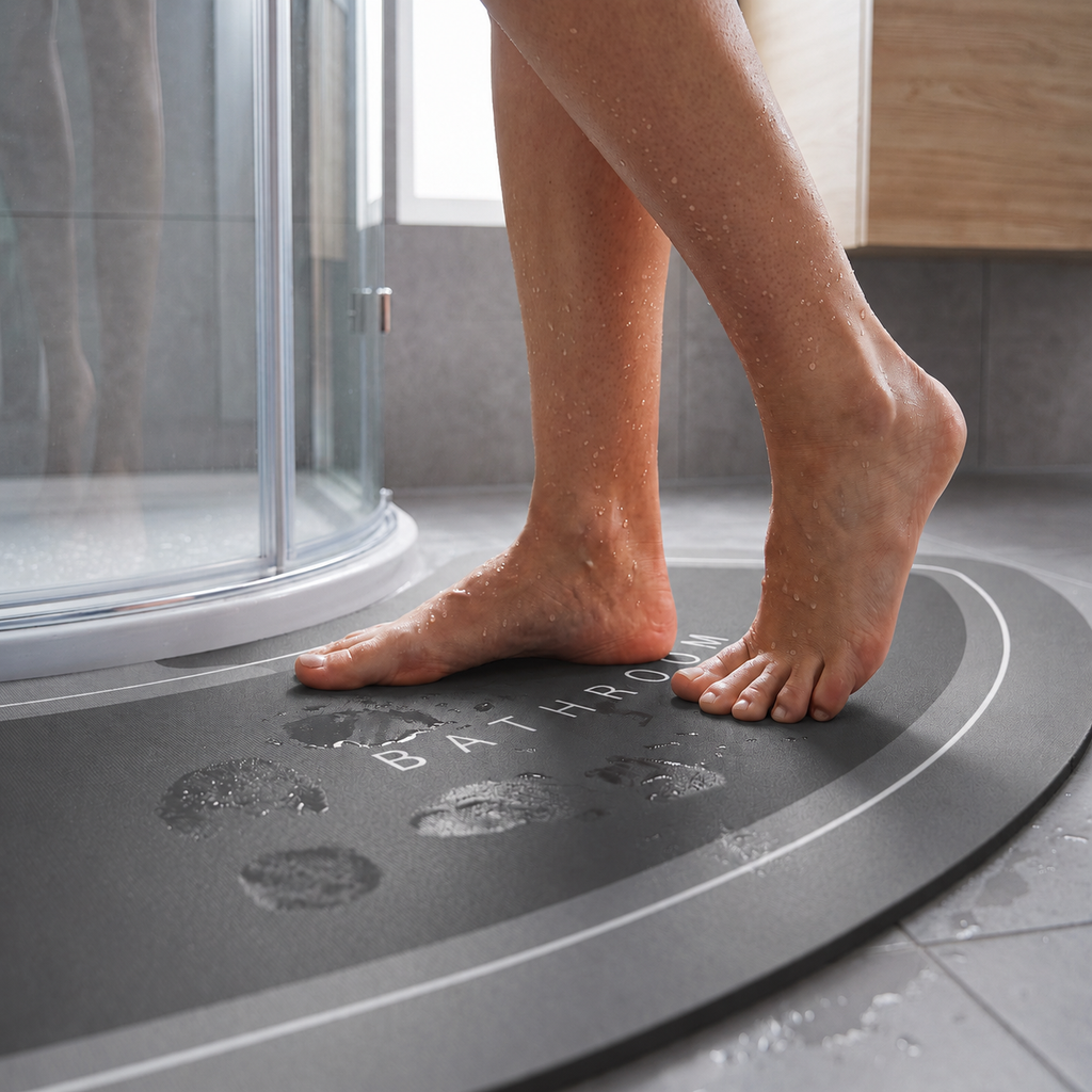 Tapis de bain antidérapant effet diatomite – Forme incurvée