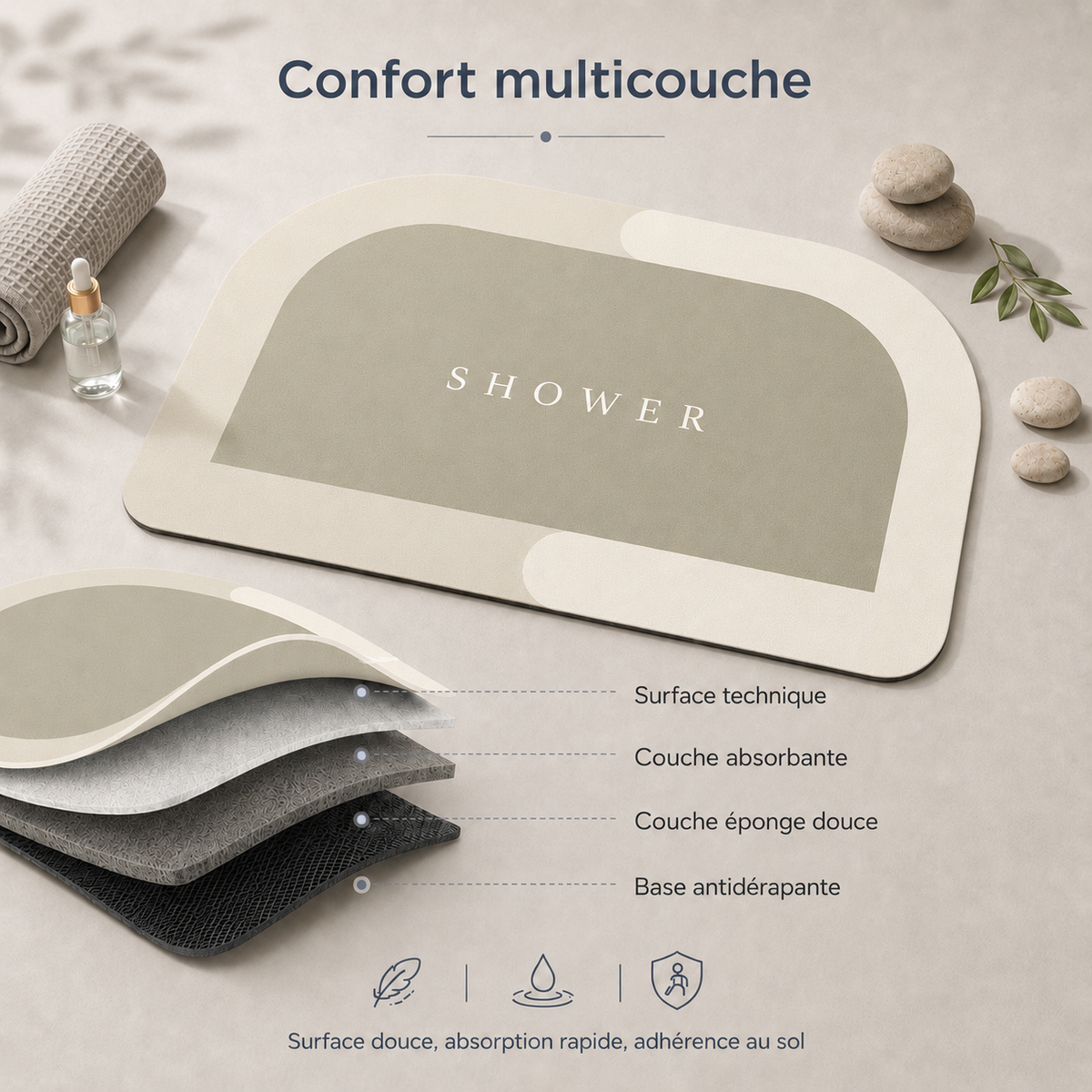 Tapis de bain antidérapant effet diatomite – Forme arche