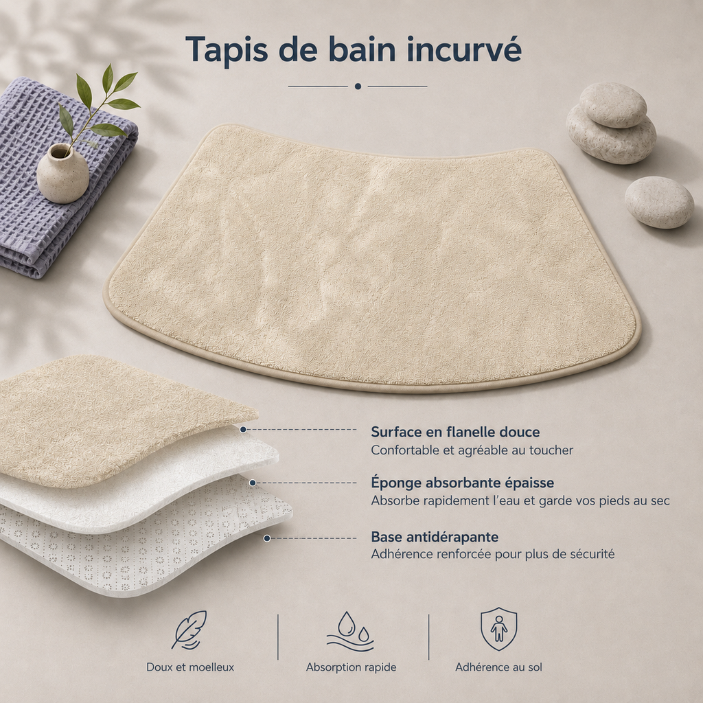Tapis de bain absorbant incurvé