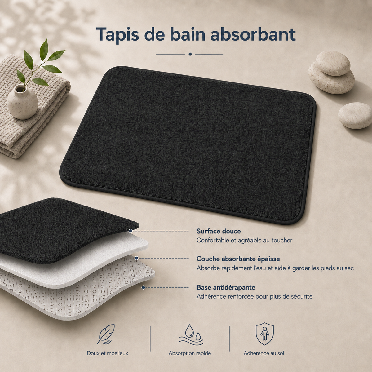 Tapis de bain absorbant rectangle
