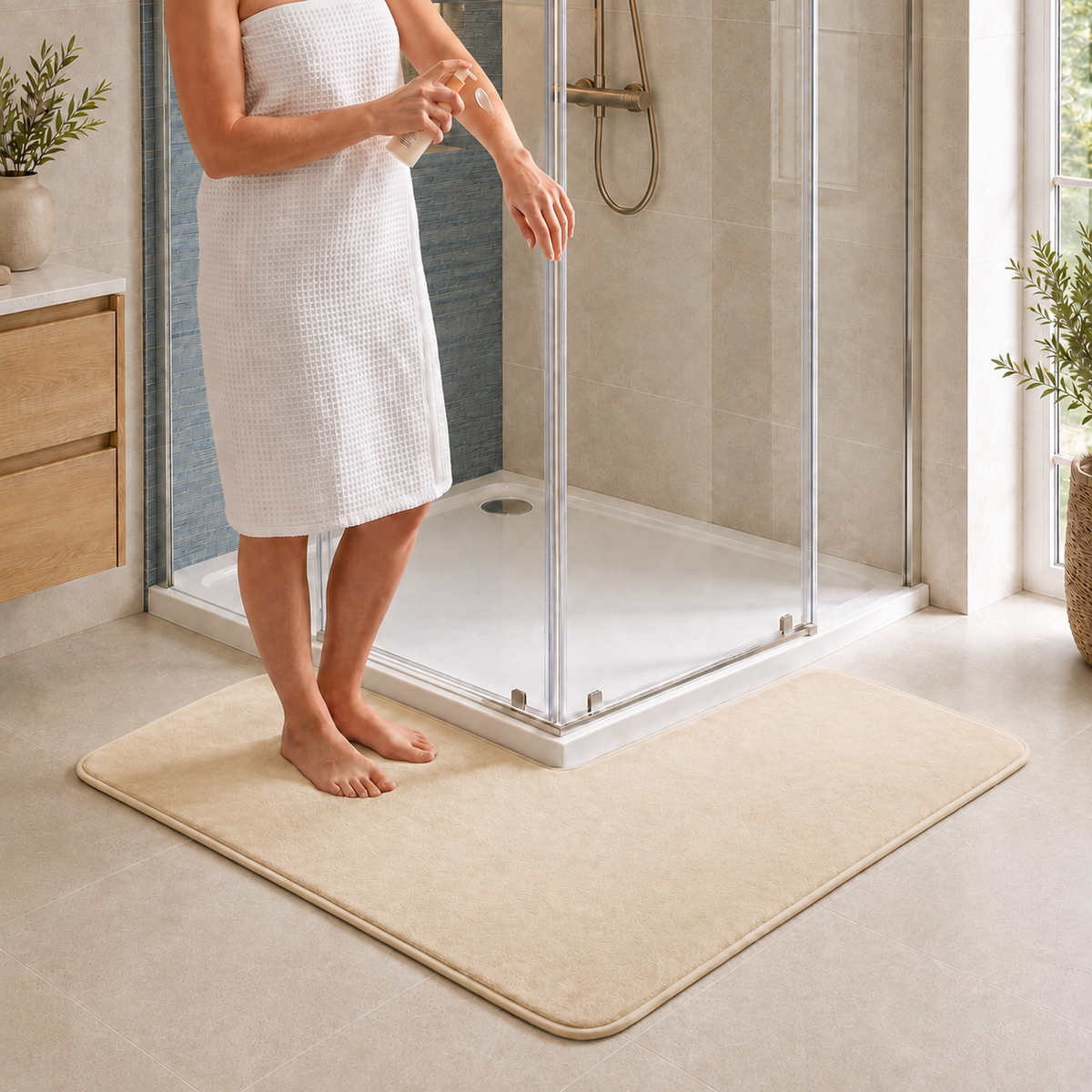 Tapis de bain d'angle absorbant