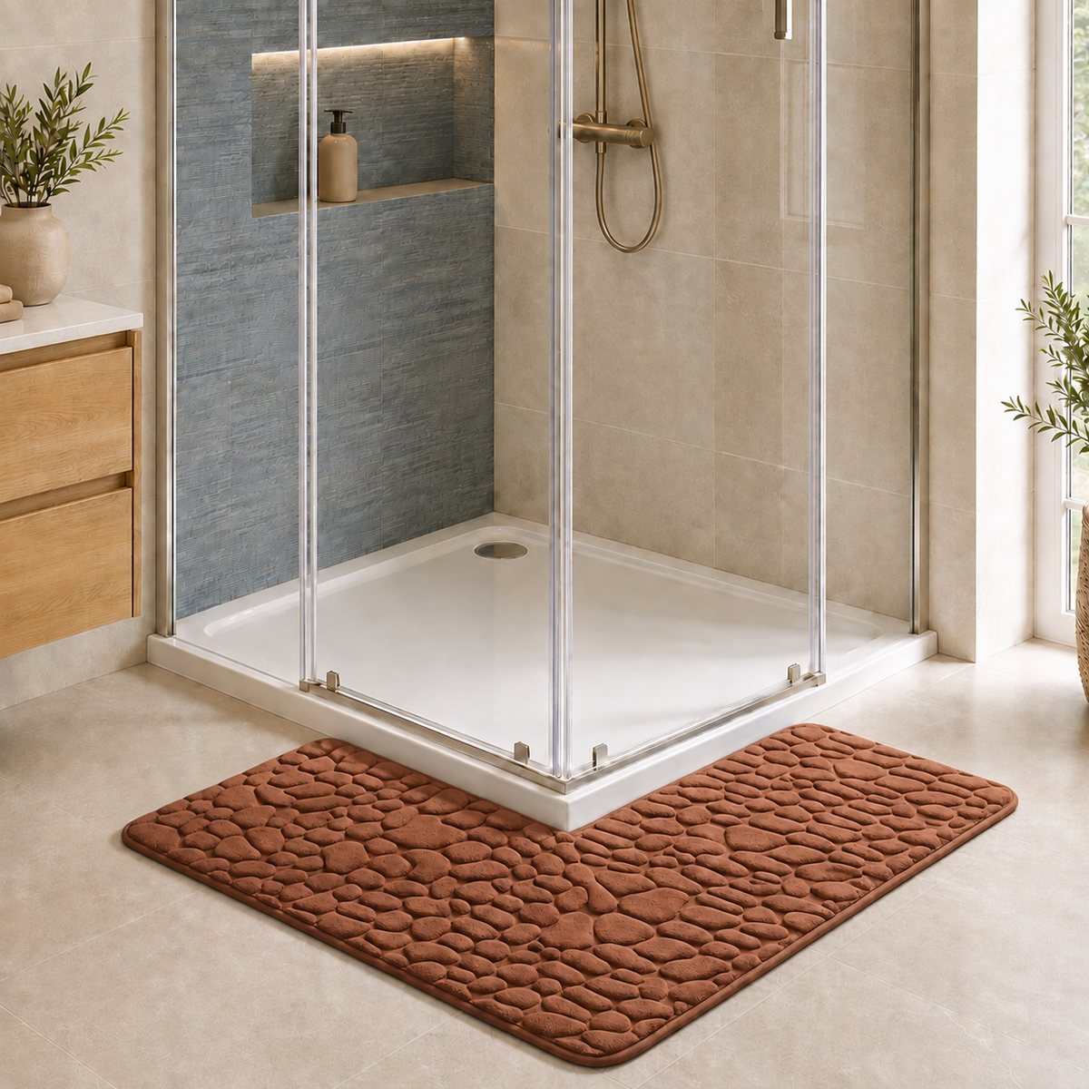 Tapis de bain d'angle effet galet