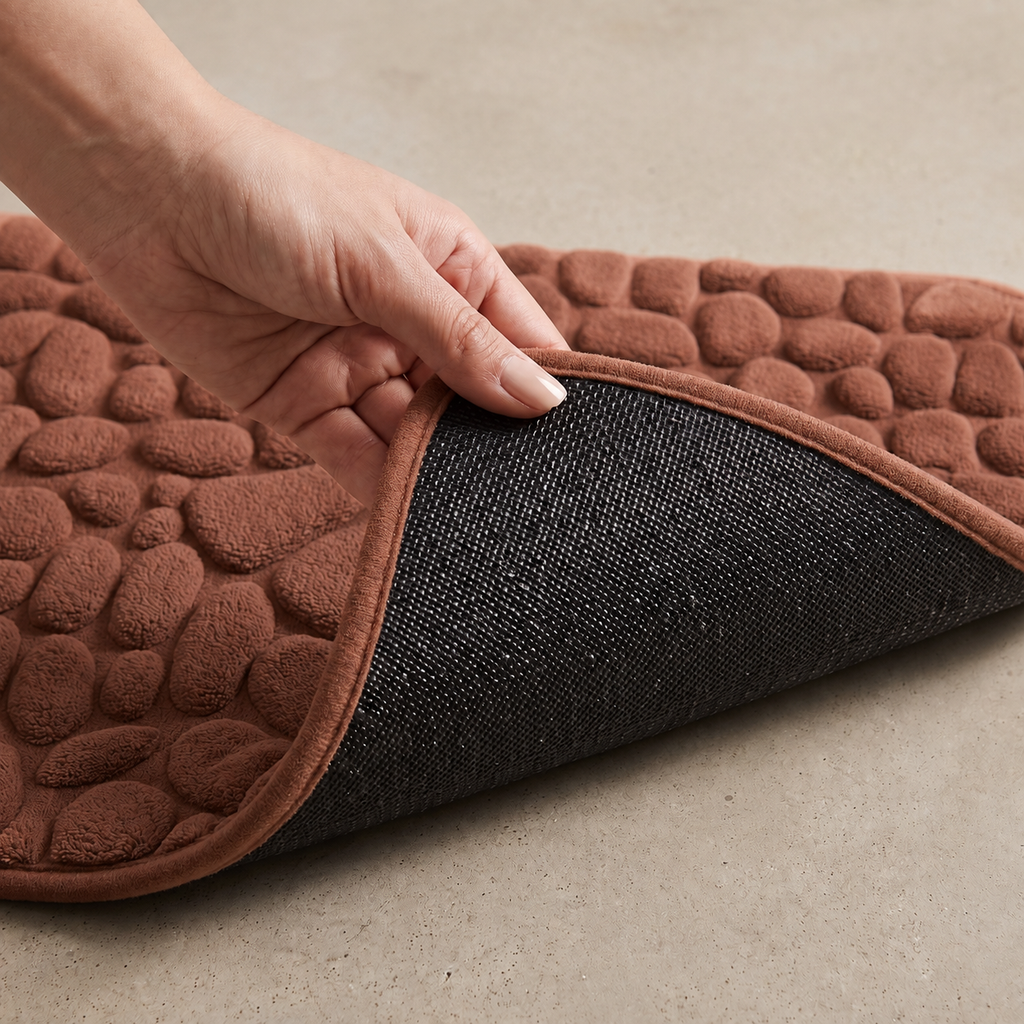 Tapis de bain d'angle effet galet