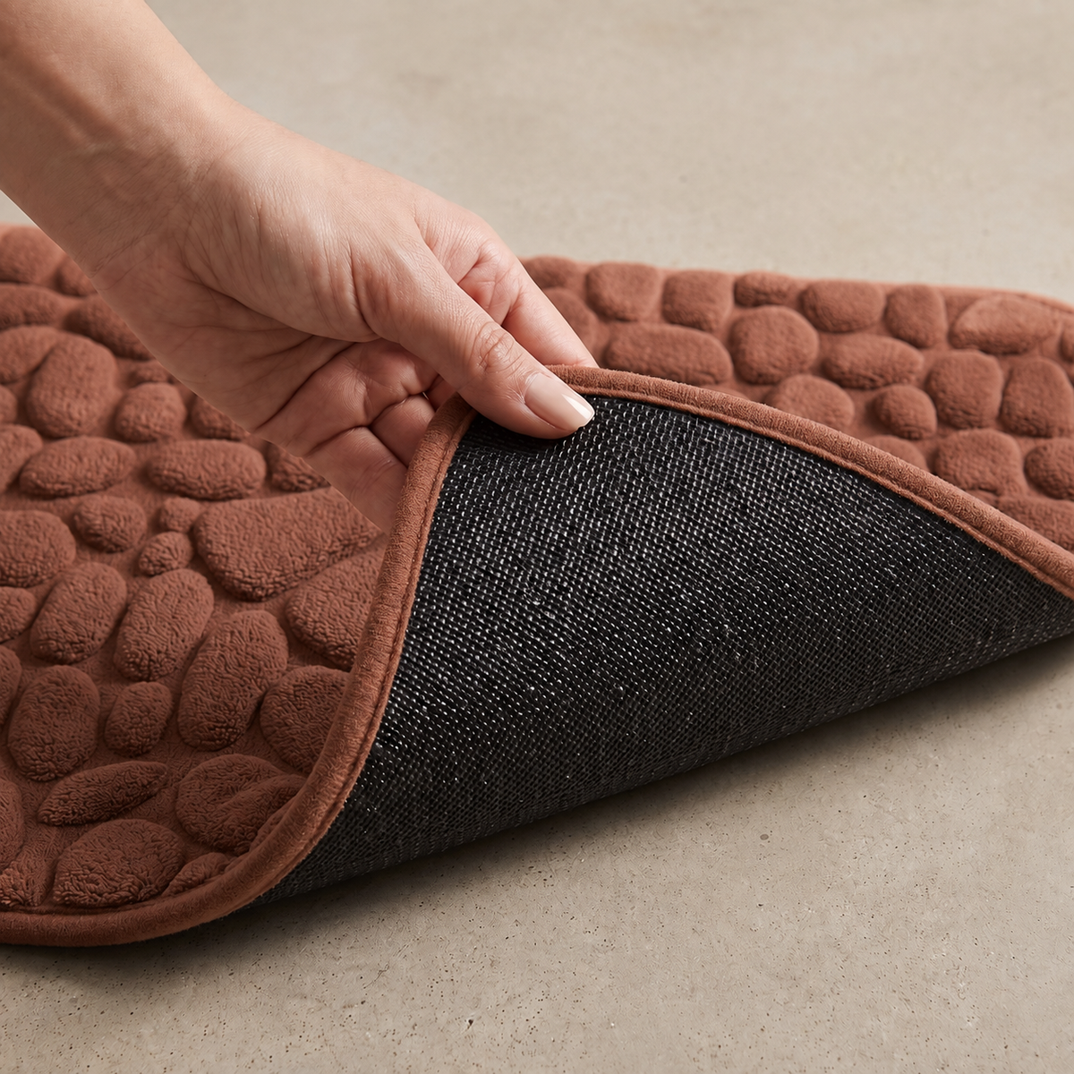 Tapis de bain d'angle effet galet