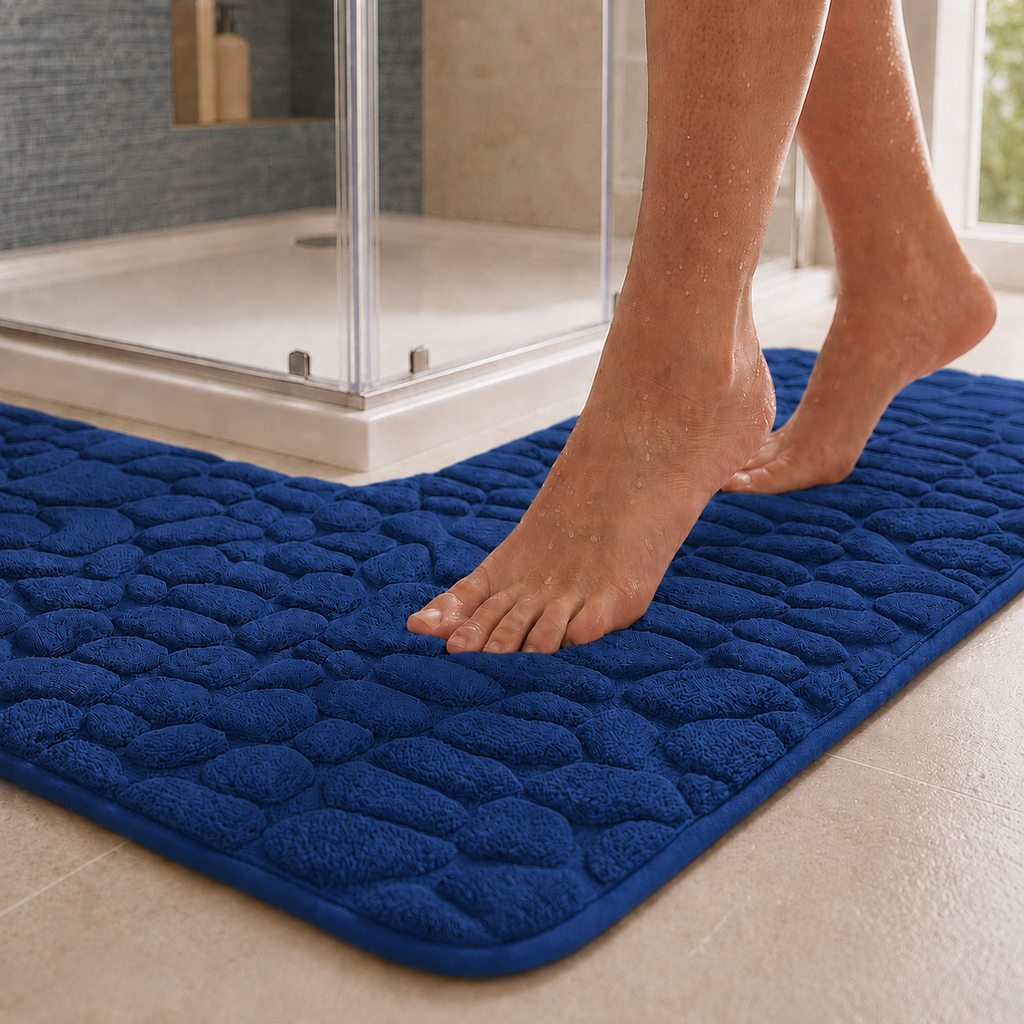 Tapis de bain d'angle effet galet