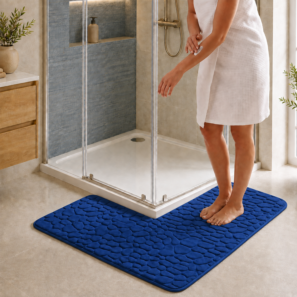 Tapis de bain d'angle effet galet