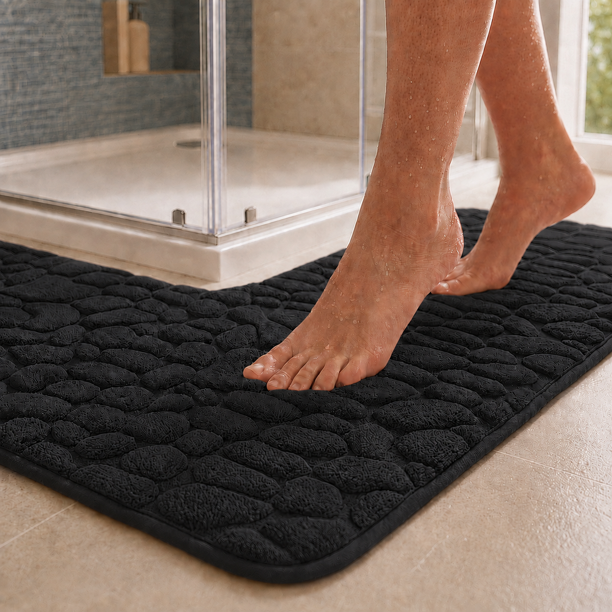Tapis de bain d'angle effet galet