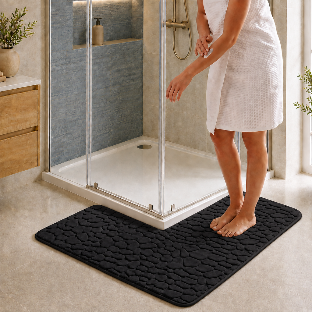 Tapis de bain d'angle effet galet