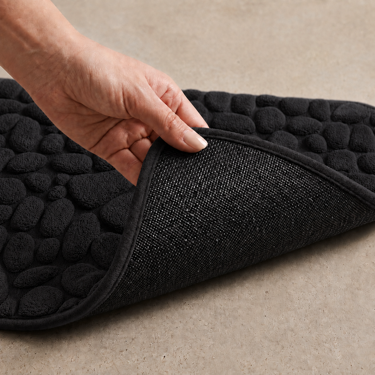 Tapis de bain d'angle effet galet
