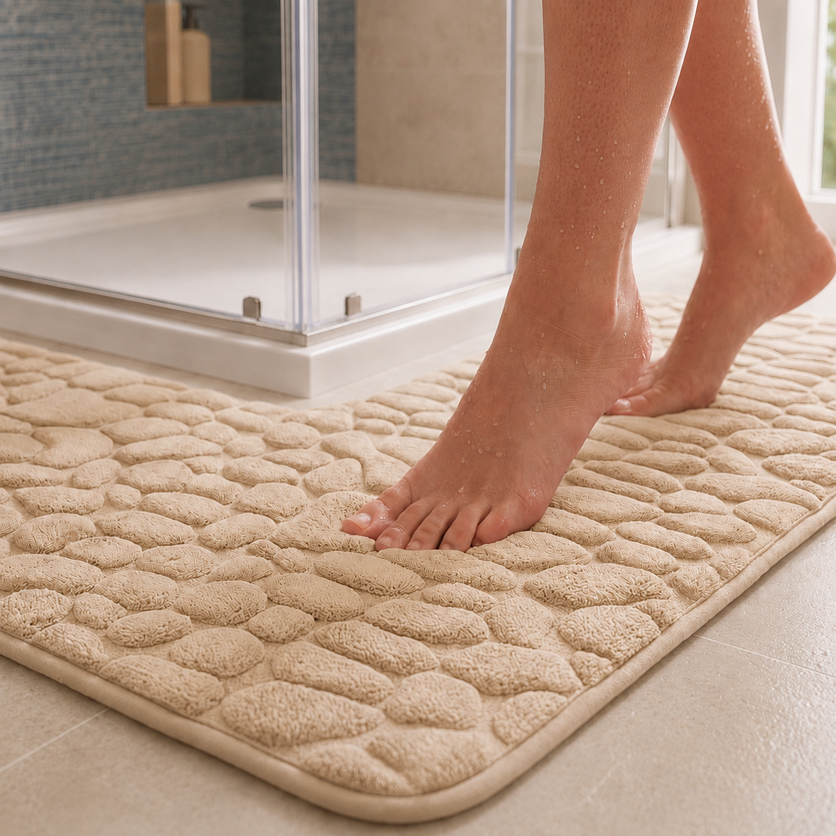 Tapis de bain d'angle effet galet
