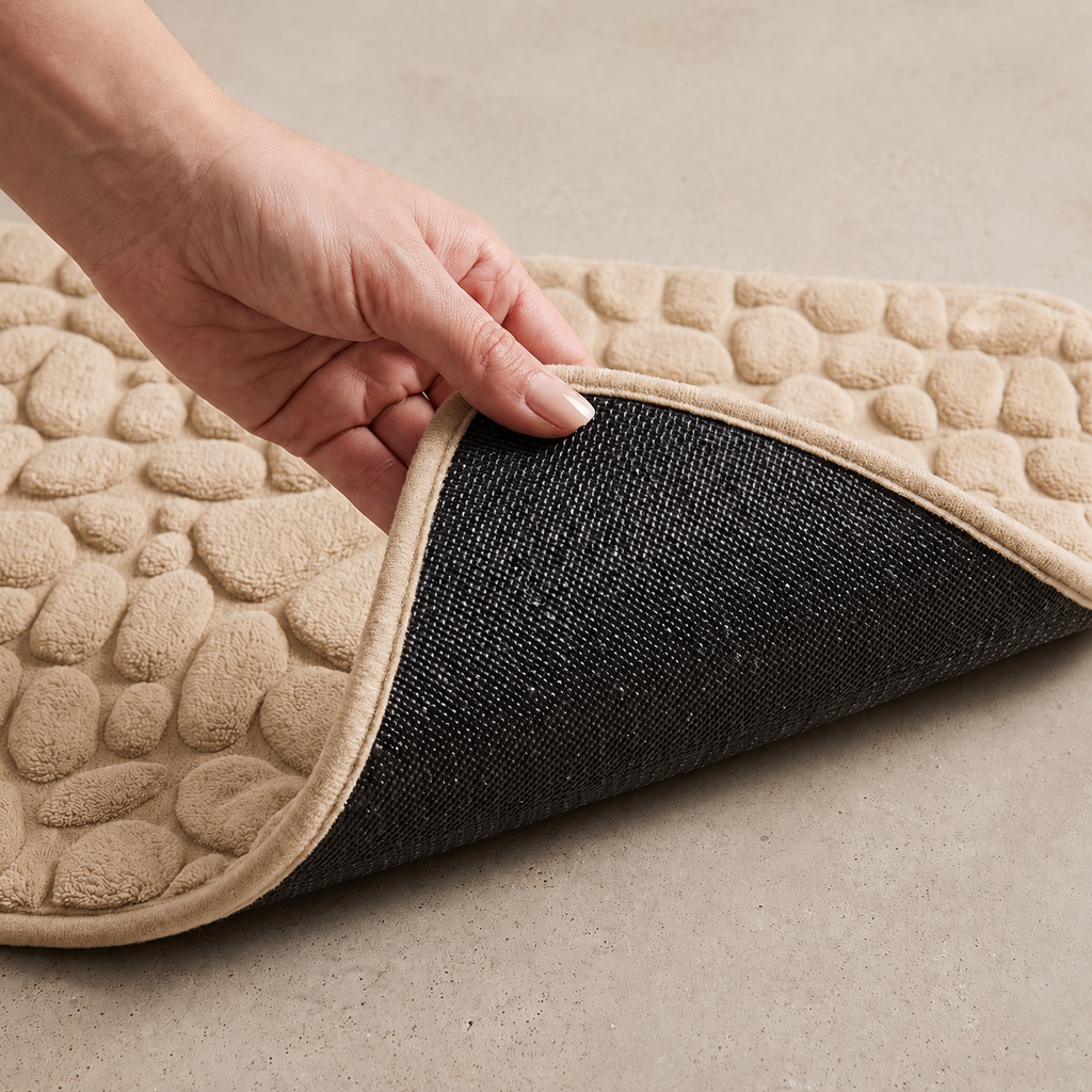 Tapis de bain d'angle effet galet