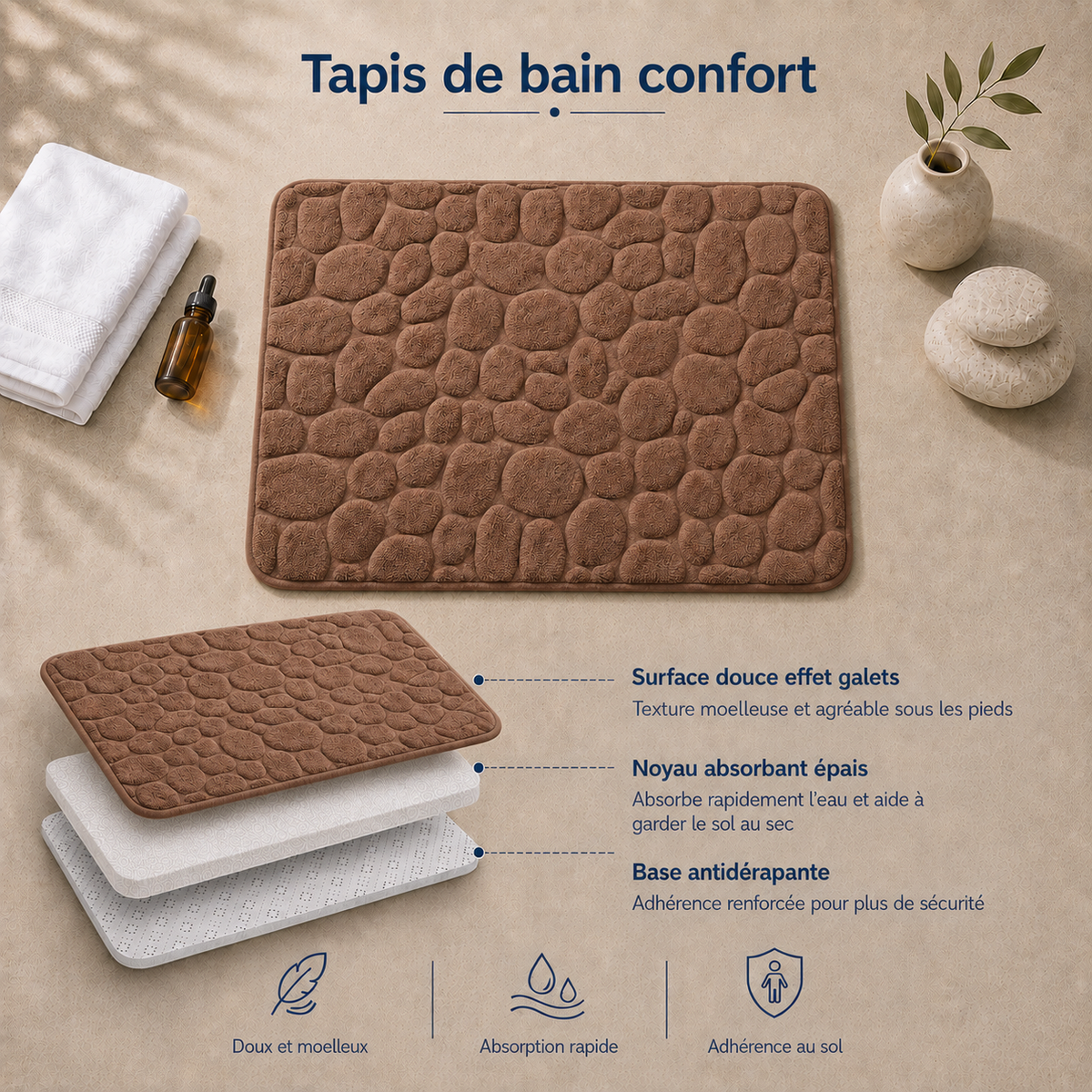 Tapis de bain effet galet rectangle