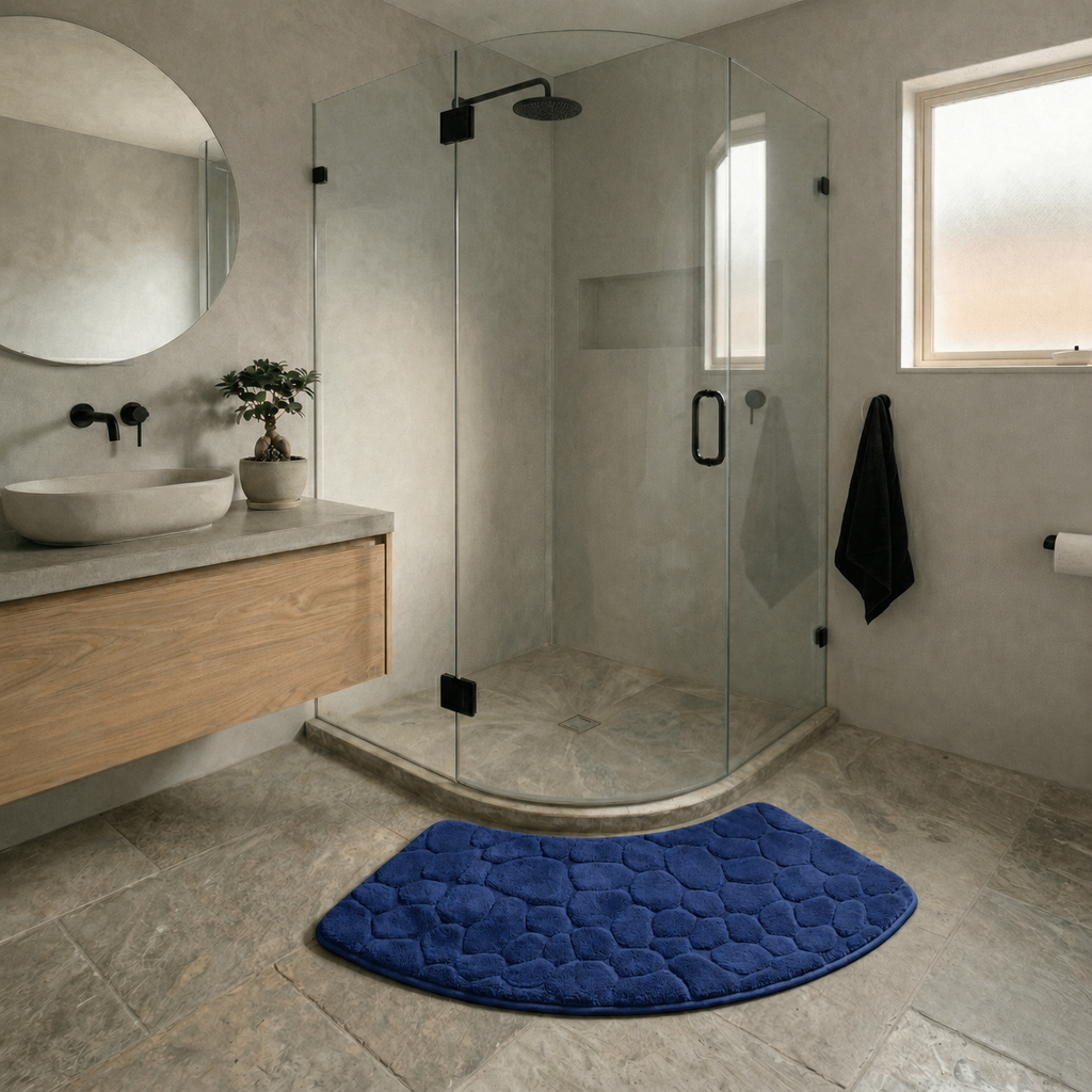 Tapis de bain effet galet incurvé