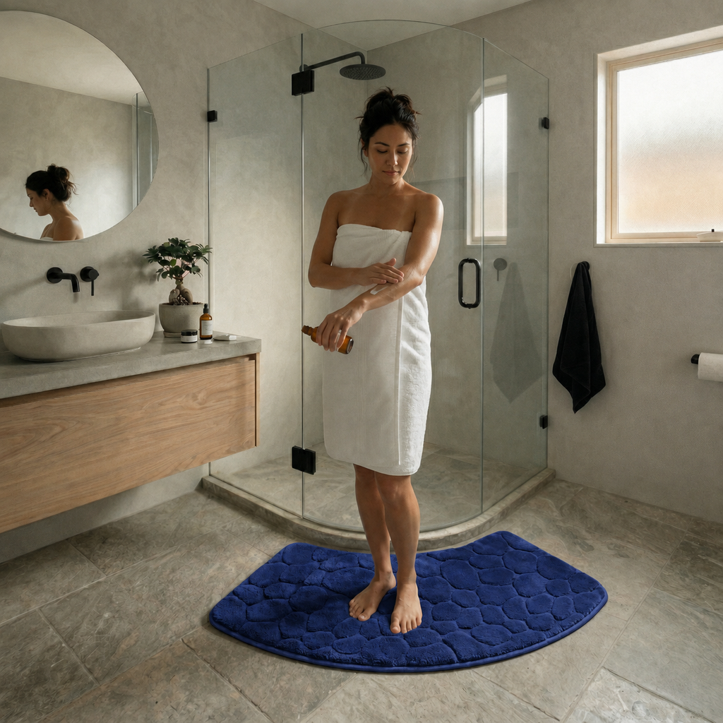 Tapis de bain effet galet incurvé