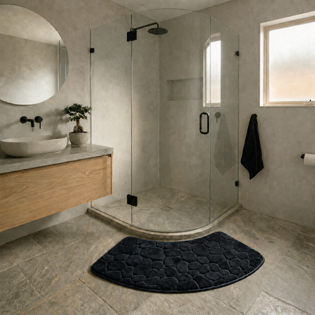 Tapis de bain effet galet incurvé