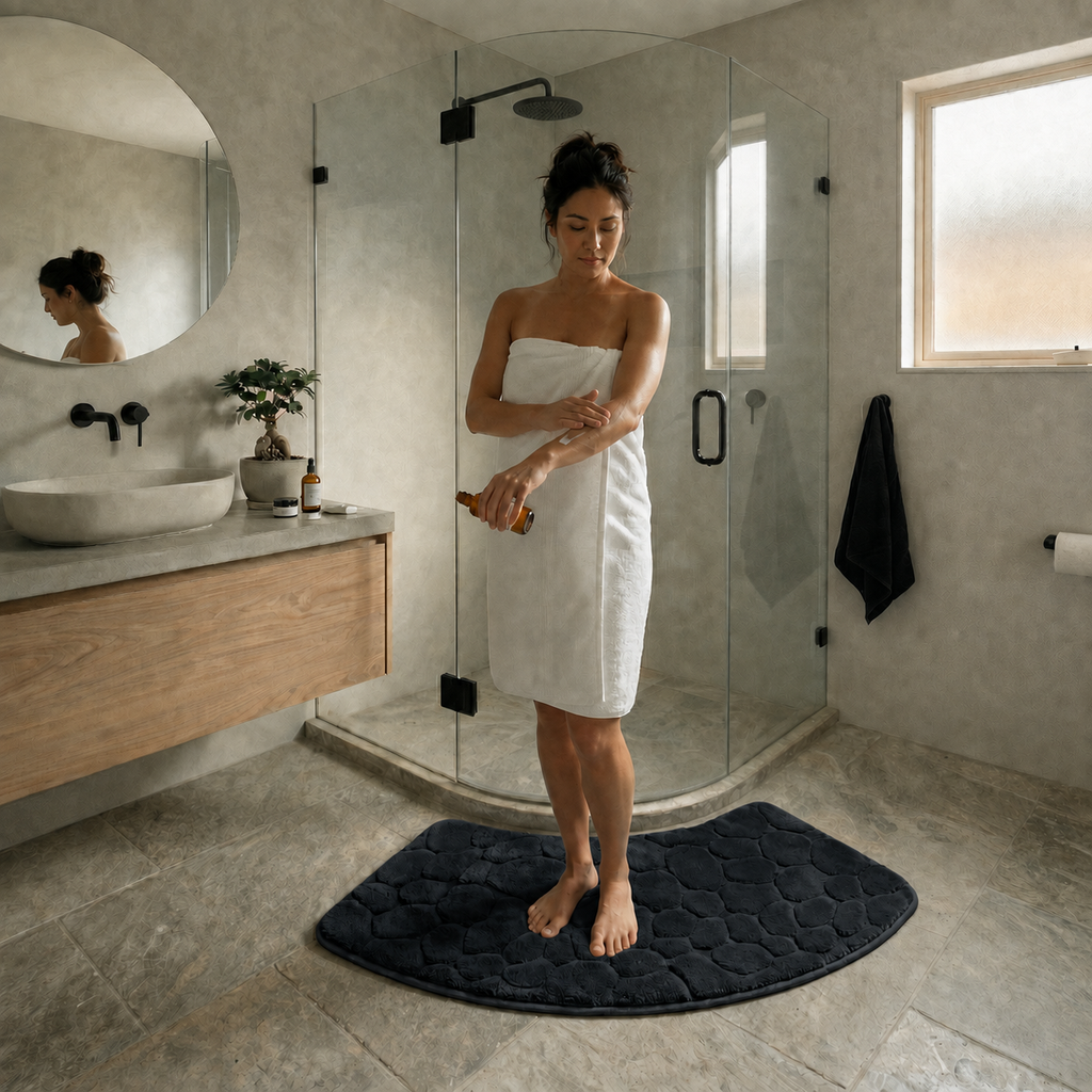 Tapis de bain effet galet incurvé