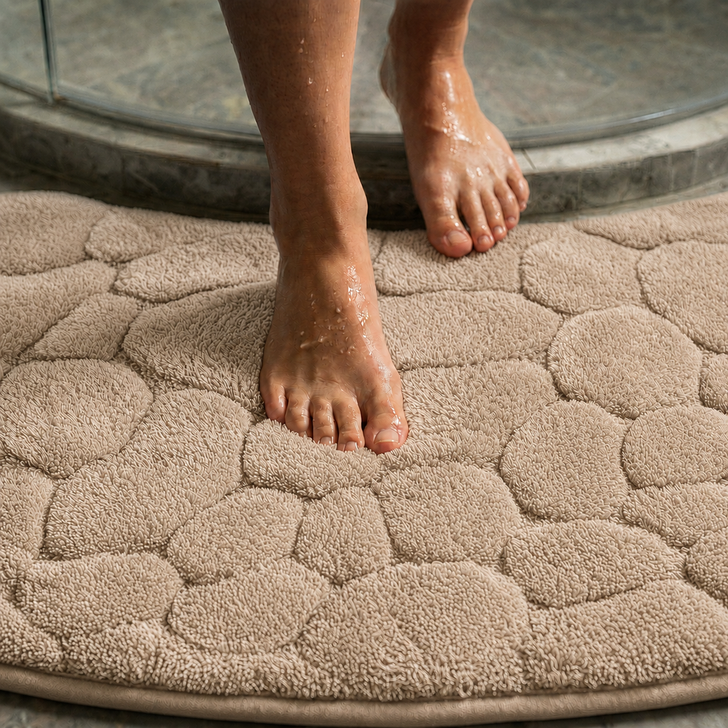 Tapis de bain effet galet incurvé