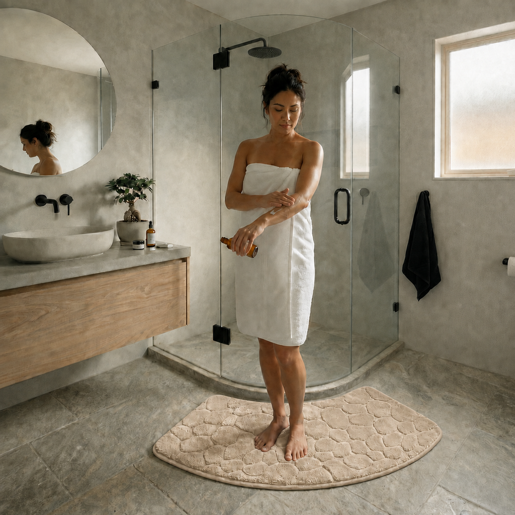 Tapis de bain effet galet incurvé