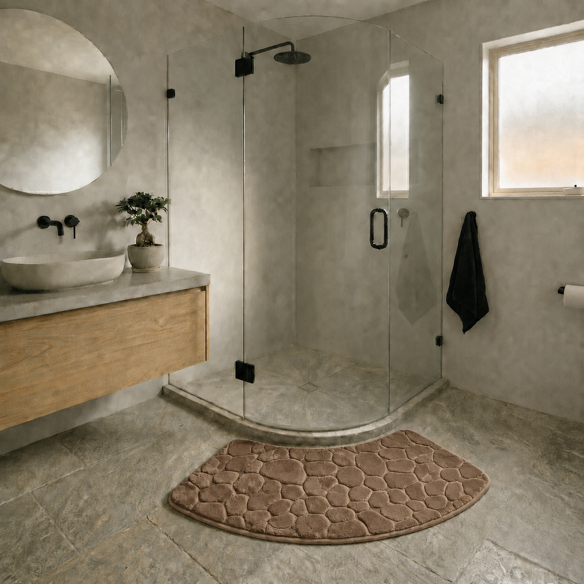 Tapis de bain effet galet incurvé