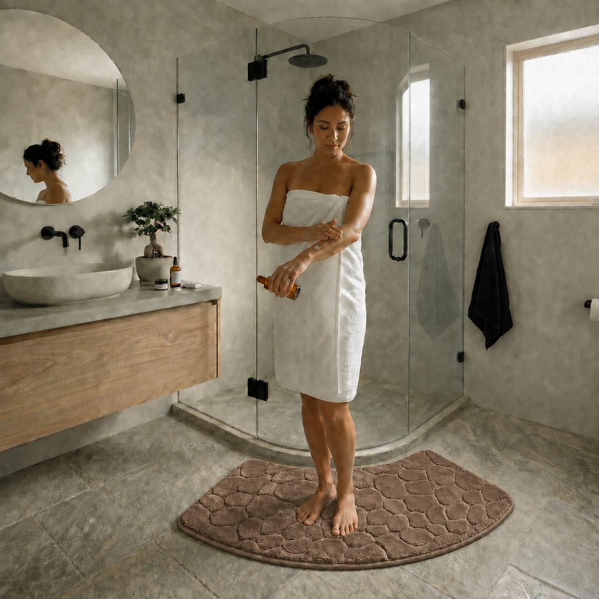 Tapis de bain effet galet incurvé