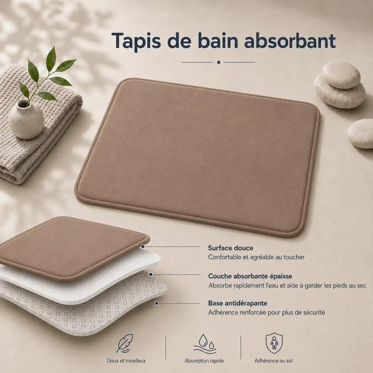 Set de 3 tapis de bain à mémoire de forme