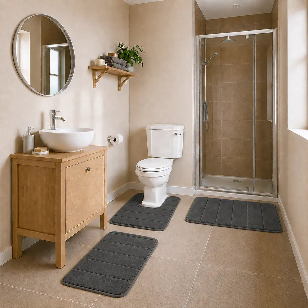 Set de 3 tapis de bain à mémoire de forme rayé