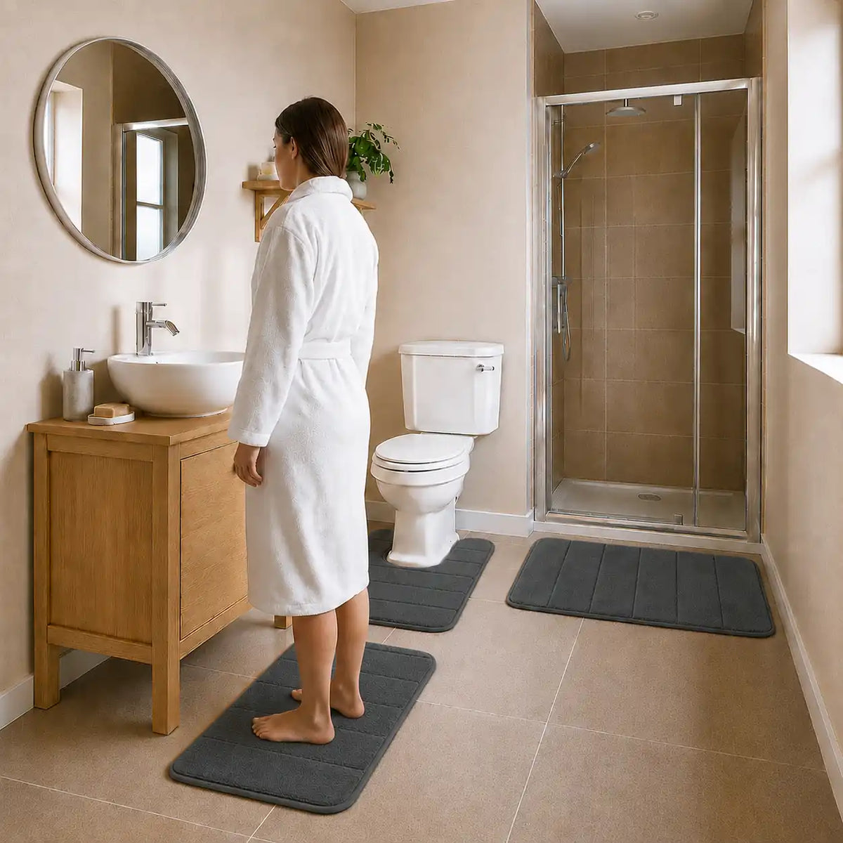 Set de 3 tapis de bain à mémoire de forme rayé