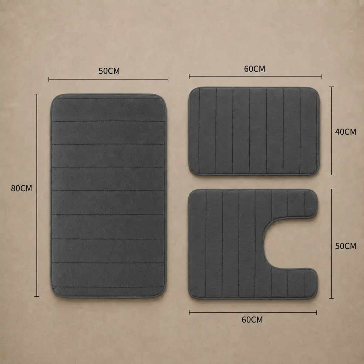 Set de 3 tapis de bain à mémoire de forme rayé