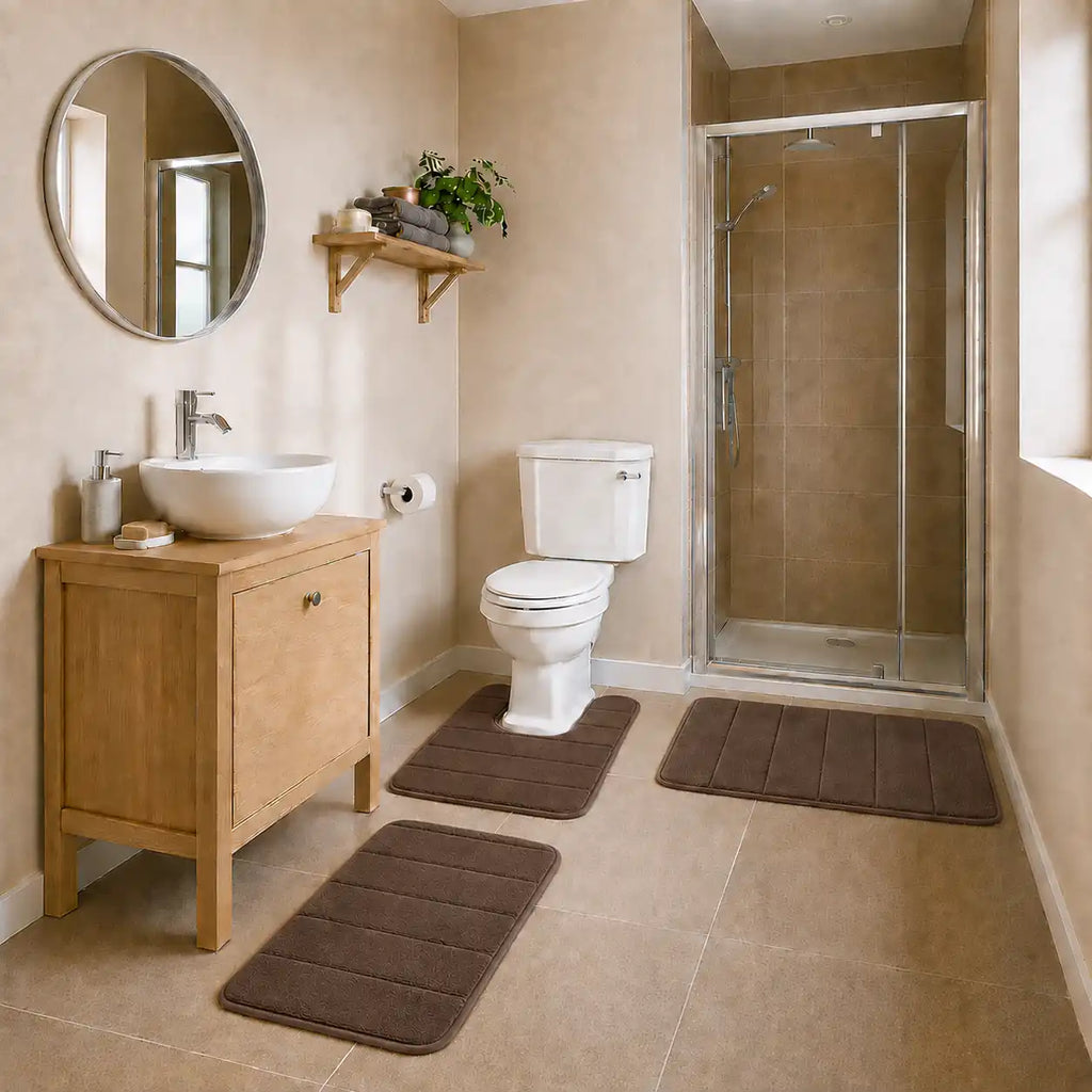 Set de 3 tapis de bain à mémoire de forme rayé