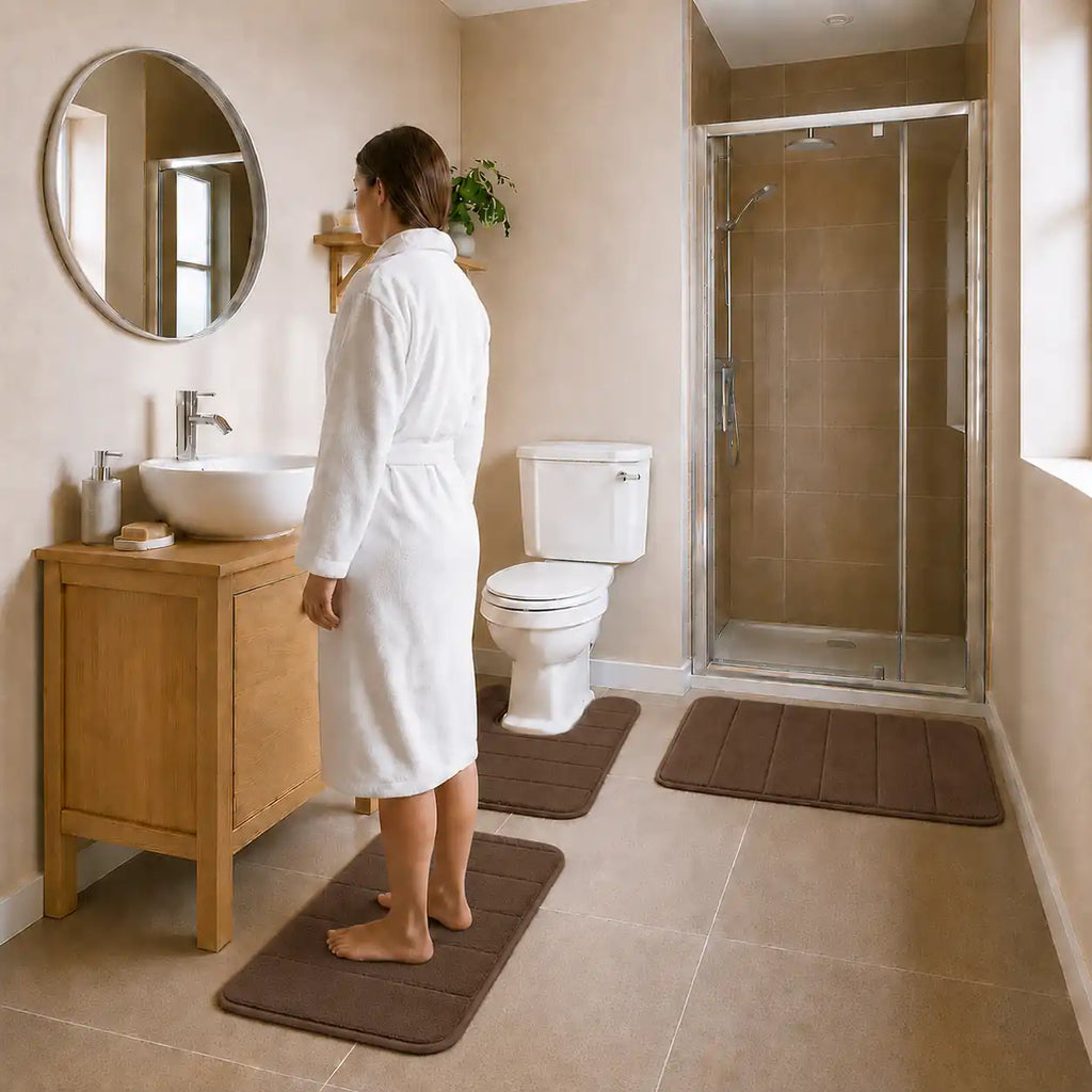 Set de 3 tapis de bain à mémoire de forme rayé