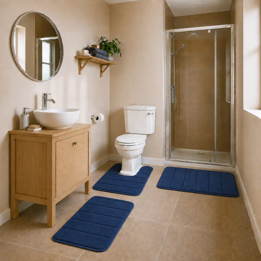 Set de 3 tapis de bain à mémoire de forme rayé