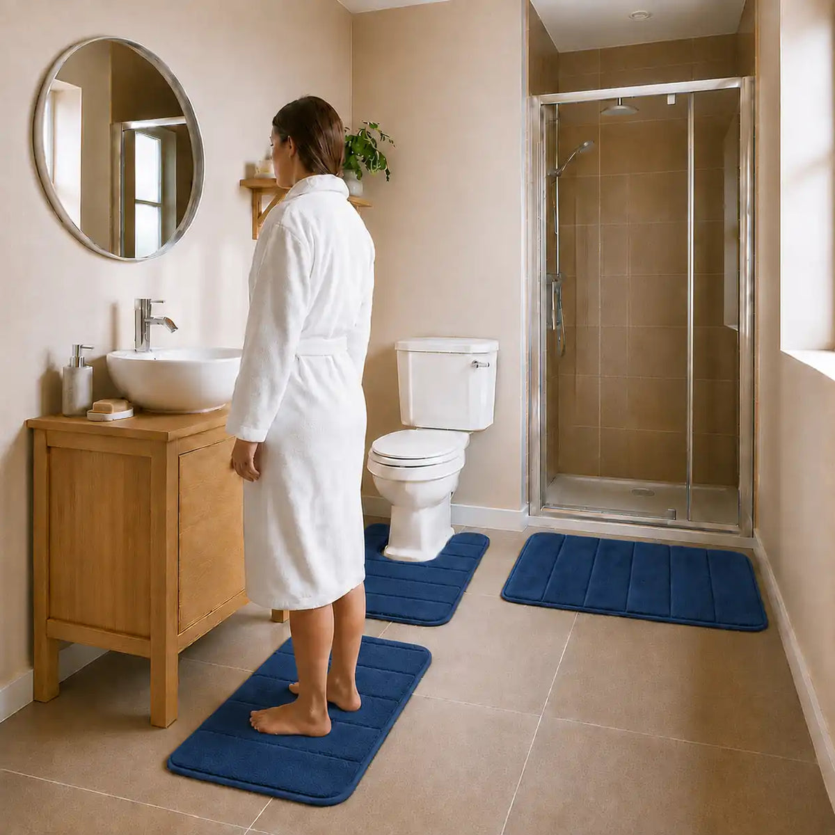 Set de 3 tapis de bain à mémoire de forme rayé