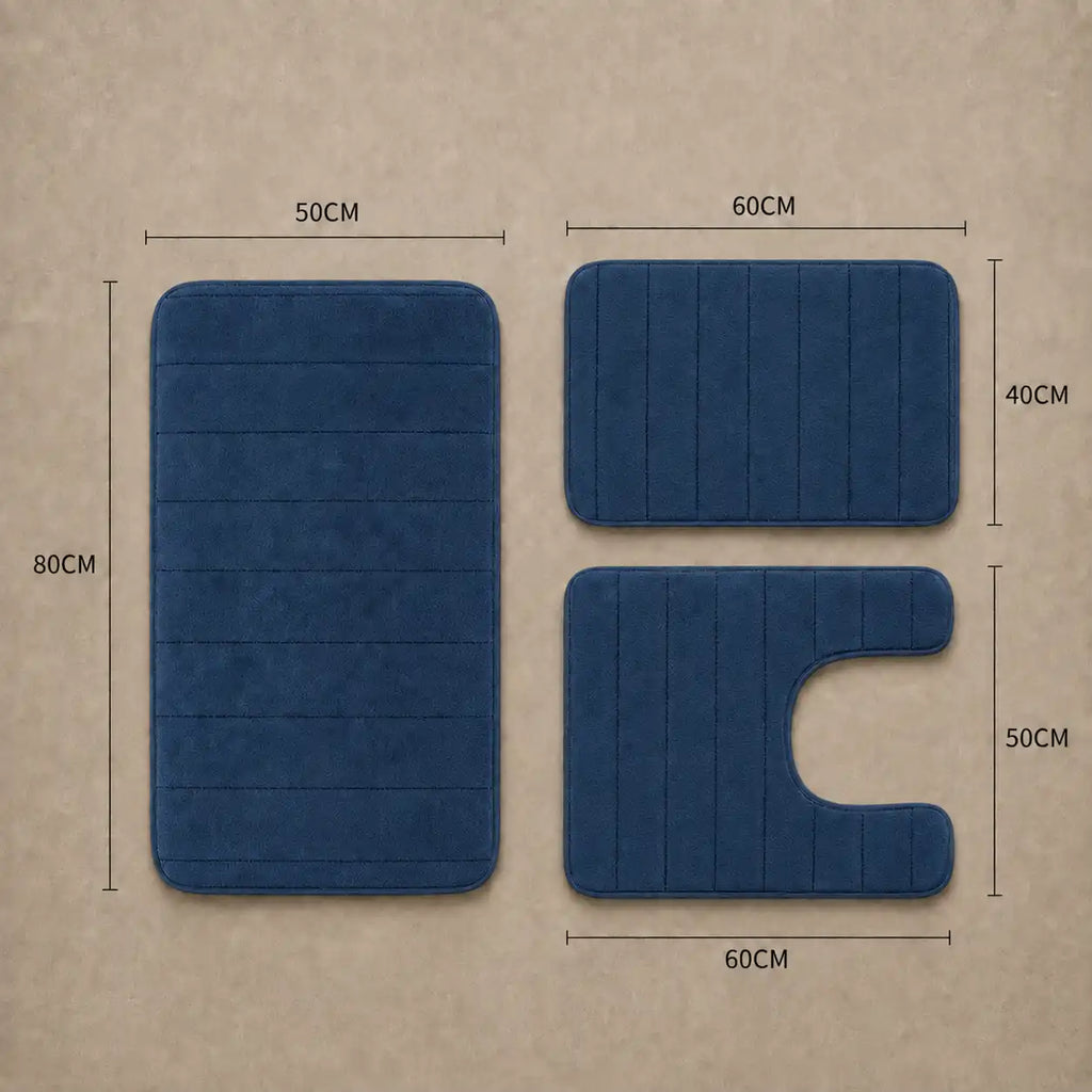Set de 3 tapis de bain à mémoire de forme rayé