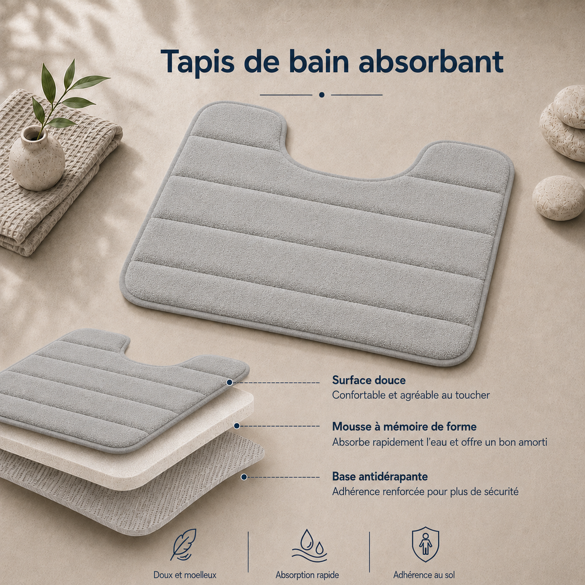 Tapis de WC à mémoire de forme moelleux