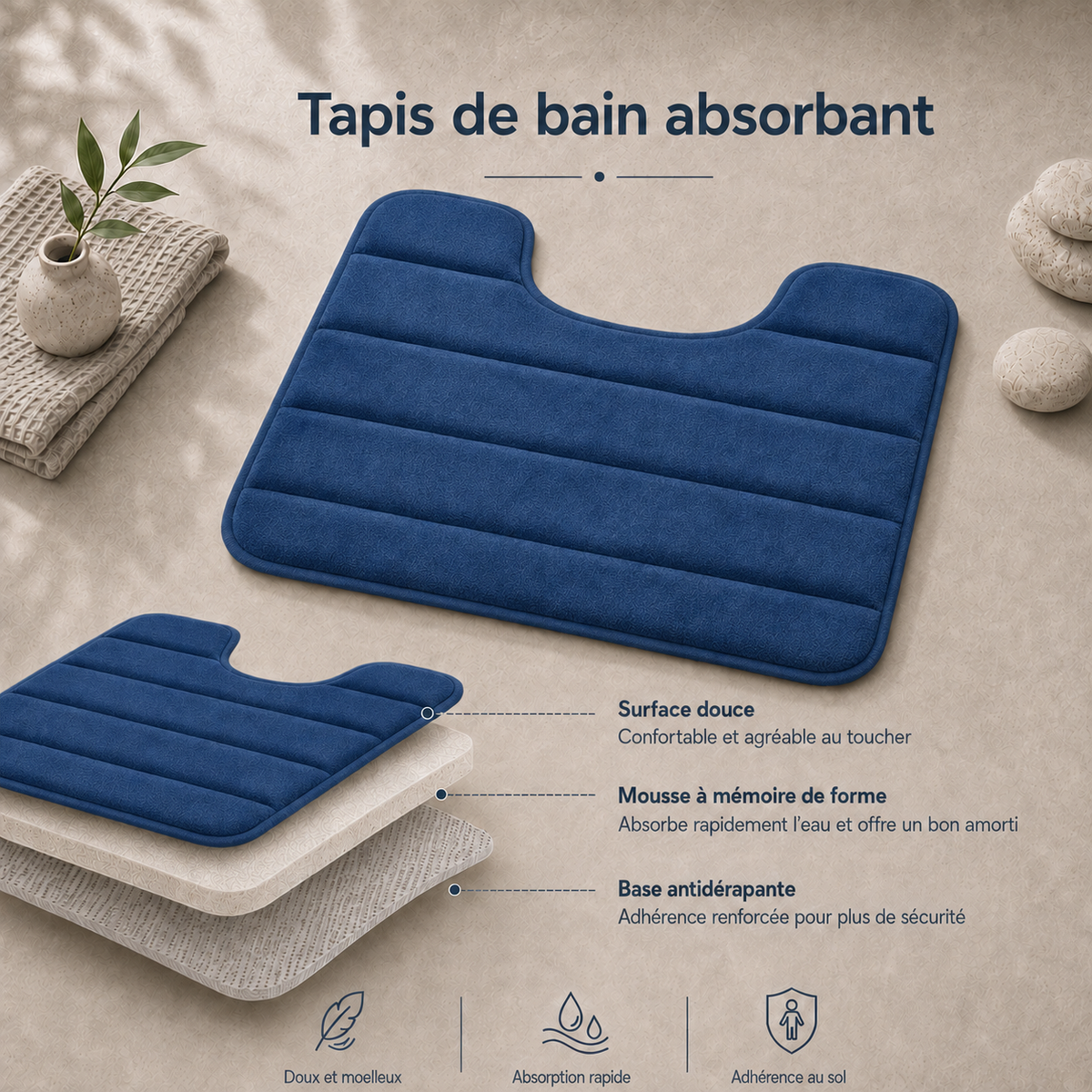 Tapis de WC à mémoire de forme moelleux