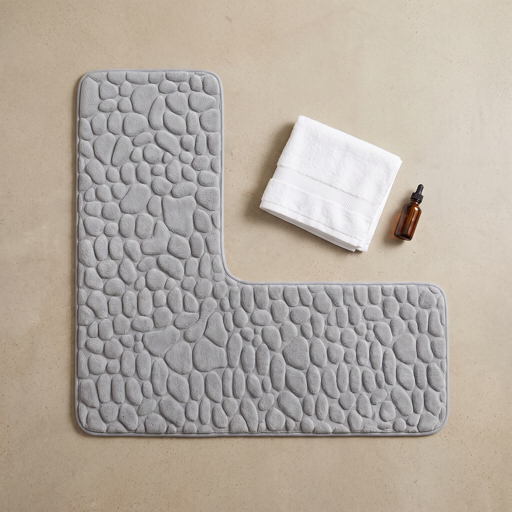 Tapis de bain d'angle effet galet