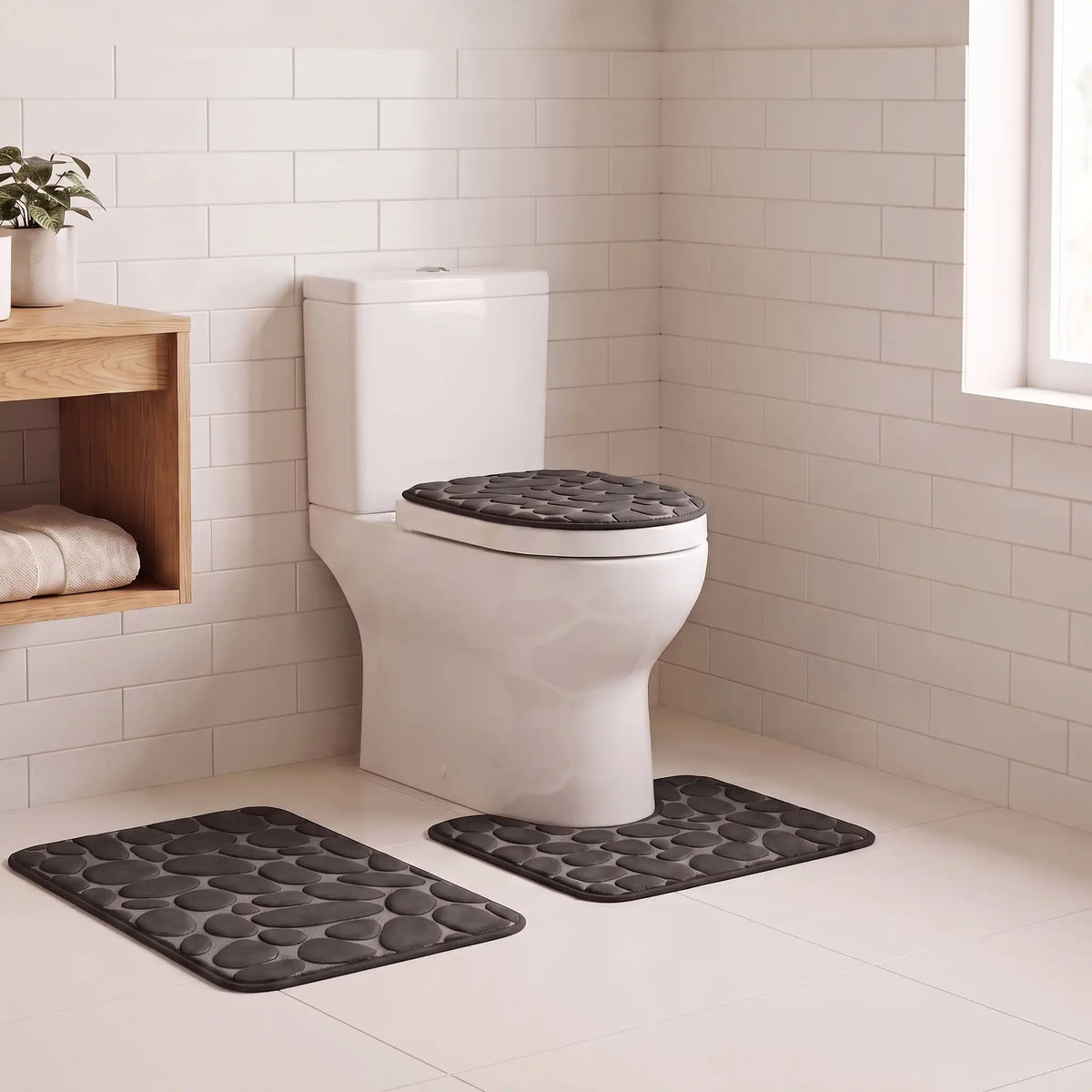 Set de 3 tapis de bain effet galet