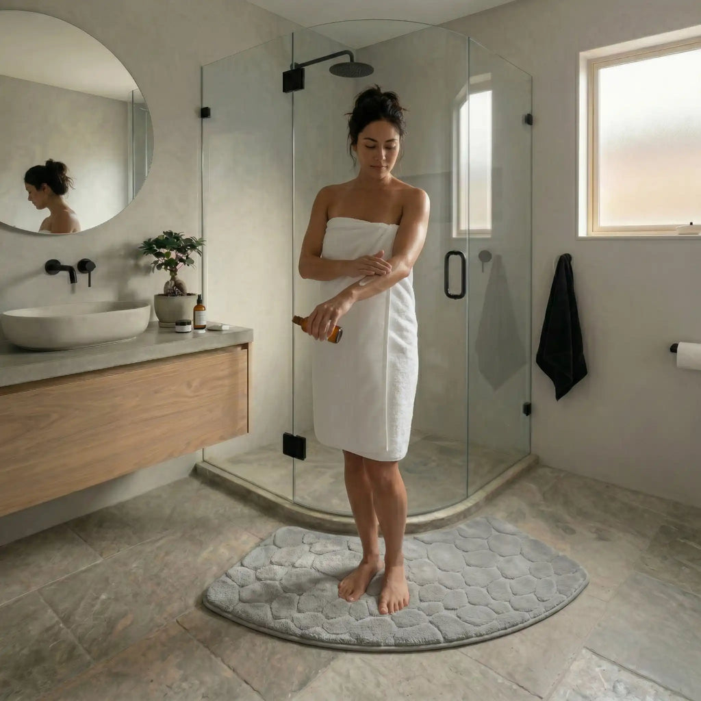 Tapis de bain effet galet incurvé