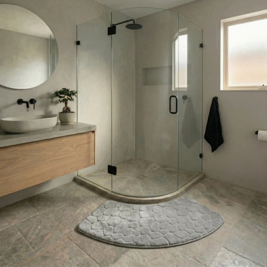 Tapis de bain effet galet incurvé